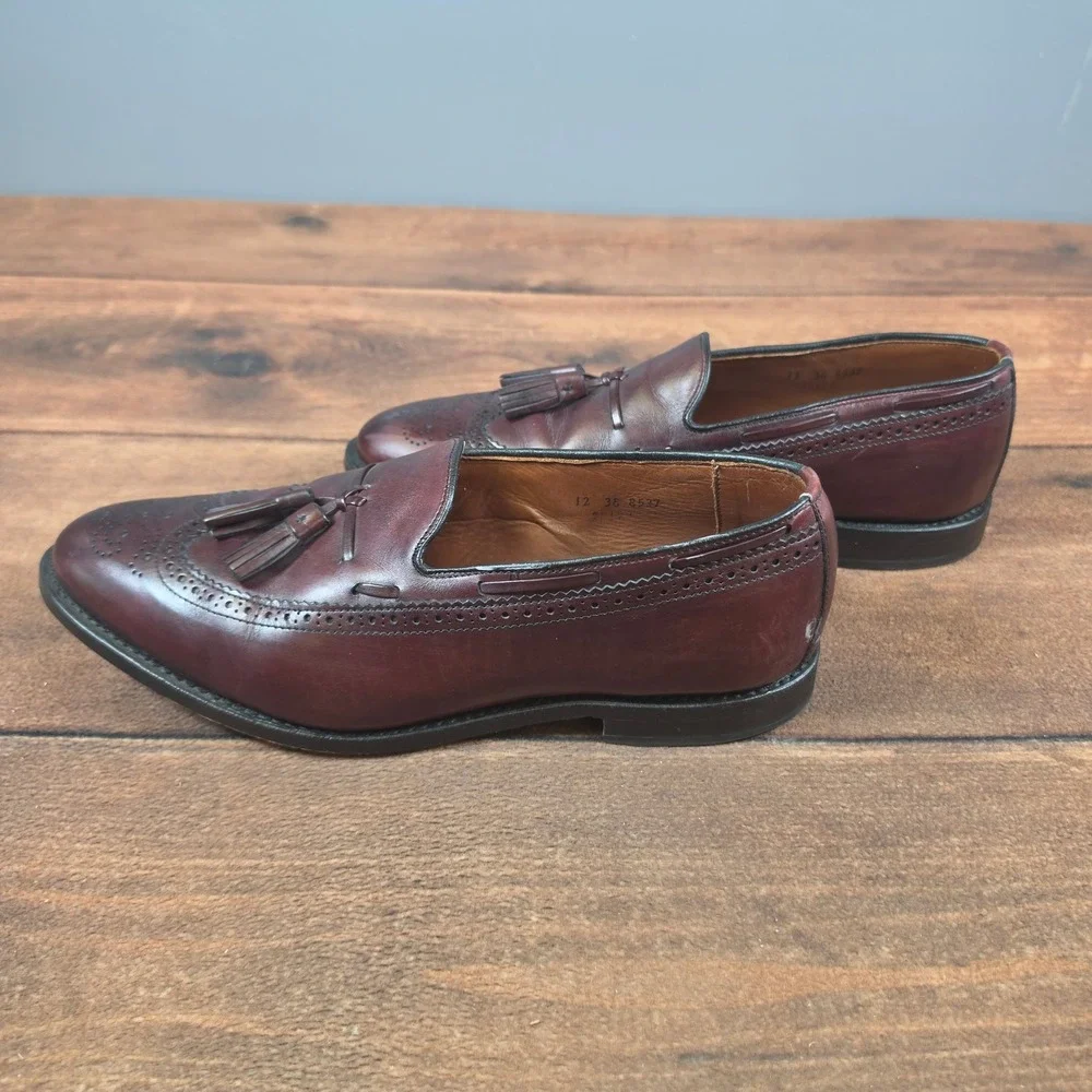 Allen Edmonds Manchester Loafers Men 12 Burgundy Good Wingtip Tassel Dress Shoes